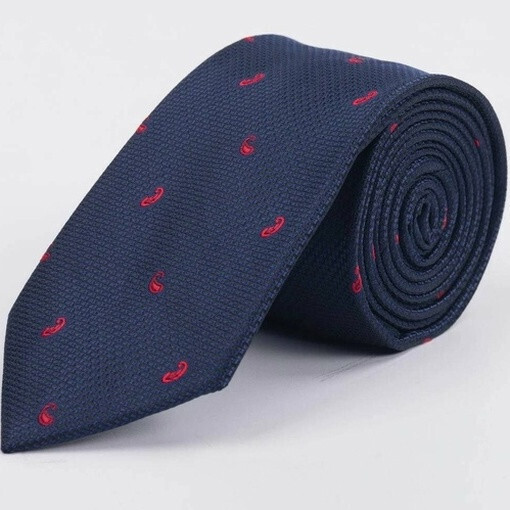 Аренда галстука синего цвета с красным узором для мужского костюма