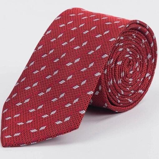 Прокат галстука красного цвета с фактурным белым узором для мужского костюма