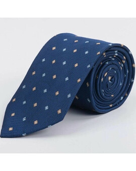 Аренда галстука синего цвета с фактурным разноцветным узором для мужских костюмов, изображение 1