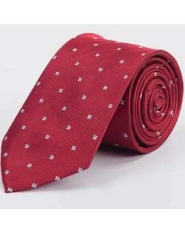 Прокат галстука красного цвета в фактурную полоску с белым узором для мужского костюма, изображение 1