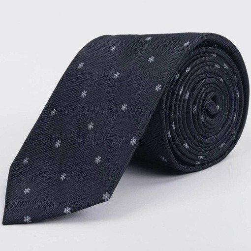 Черный галстук напрокат с редким белым цветочным узором для мужского костюма