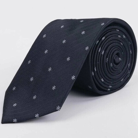 Черный галстук напрокат с редким белым цветочным узором для мужского костюма