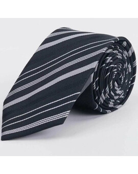 Черный галстук напрокат с чередующимися белыми полосками для мужского костюма, изображение 1