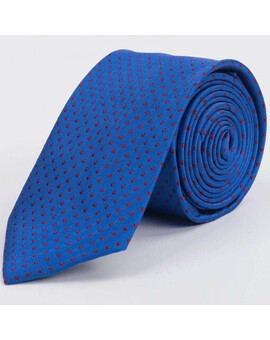 Синий галстук напрокат с красным мелким узором для мужского костюма, изображение 1