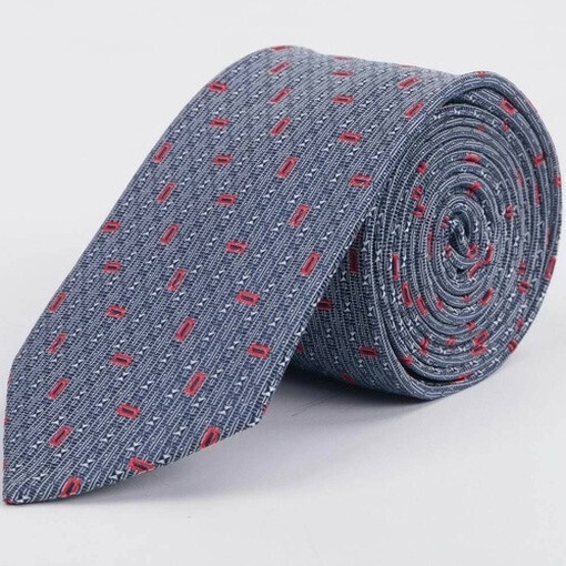 Серый галстук напрокат с красным прямоугольным узором для мужских костюмов