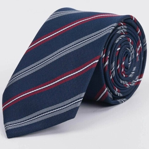 Синий галстук напрокат с выделенными разноцветными полосами для мужских костюмов