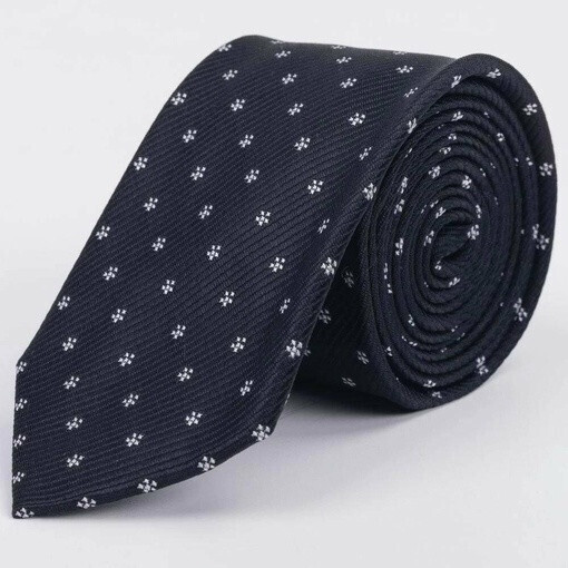 Галстук напрокат с диагональной фактурой черного цвета и белым цветочным узором для мужских костюмов
