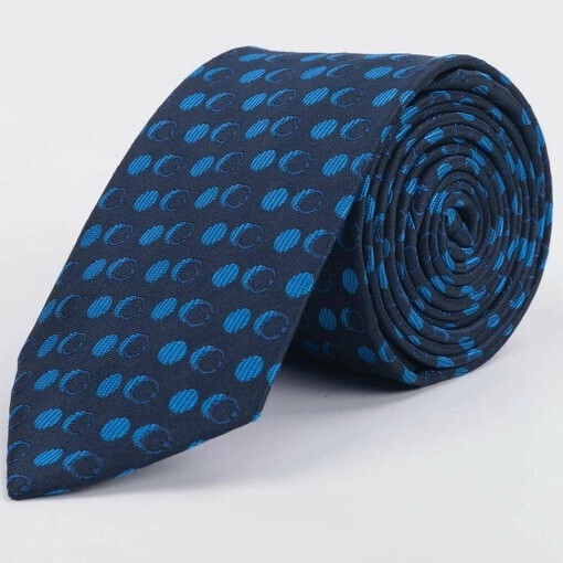 Галстук напрокат синего цвета с двухцветным узором овальной формы для мужских костюмов