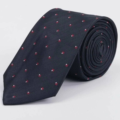 Черный галстук в аренду с фактурными полосками и квадратным красно-белым узором для мужского костюма