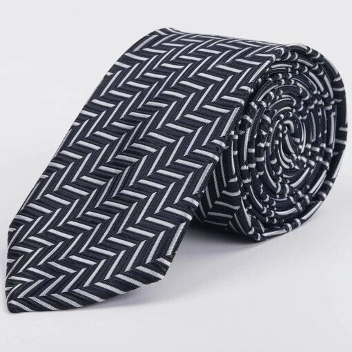 Черный галстук в аренду с фактурным белым узором в елку для мужских костюмов