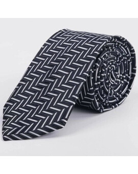 Черный галстук в аренду с фактурным белым узором в елку для мужских костюмов, изображение 1