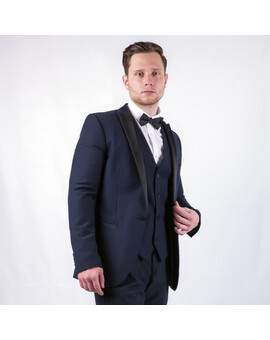 Аренда смокинга темно-синего цвета с однобортным жилетом, изображение 1