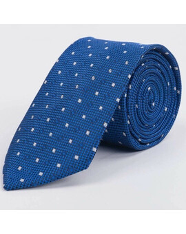 Аренда синего фактурного галстука с упорядоченным узором синего и белого цвета для мужских костюмо, изображение 1