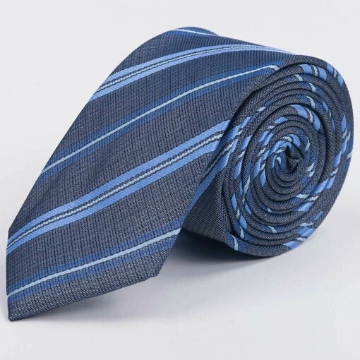 Арендовать галстук голубого цвета в синюю мульти полоску для мужского костюма