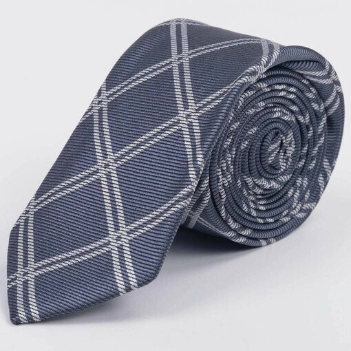 Арендовать галстук серого цвета в крупную белую клетку для мужского костюма