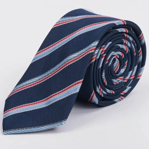 Аренда темно-синего галстука в разноцветную полосу для мужских костюмов