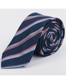 Аренда темно-синего галстука в разноцветную полосу для мужских костюмов, изображение 1