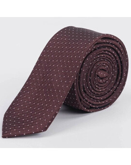 Аренда узкого галстука коричневого цвета с белым точечным узором для мужского костюма, изображение 1