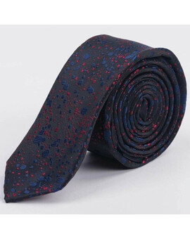 Аренда узкого галстука темно-синего цвета с красным узором для мужских костюмов, изображение 1