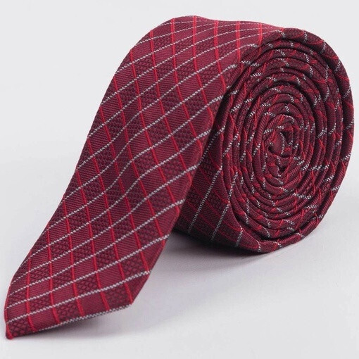 Прокат узкого галстука бордового цвета в разноцветную клетку для мужских костюмов