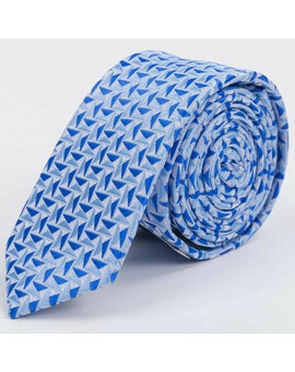 Прокат узкого галстука голубого цвета с синим треугольным узором для мужского костюма, изображение 1