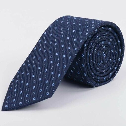Арендовать синий галстук с голубым ромбовидным узором для мужского костюма