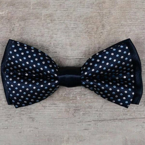 Аренда бабочки синего цвета с разноцветным мелким круглым узором для мужского костюма