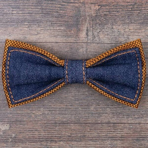 Аренда джинсовой бабочки с оранжевыми вставками для мужских костюмов