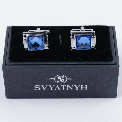Аренда запонок прямоугольной формы с синими вставками для мужских костюмов