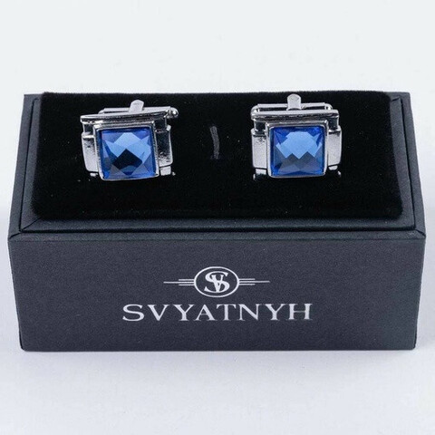 Аренда запонок прямоугольной формы с синими вставками для мужских костюмов