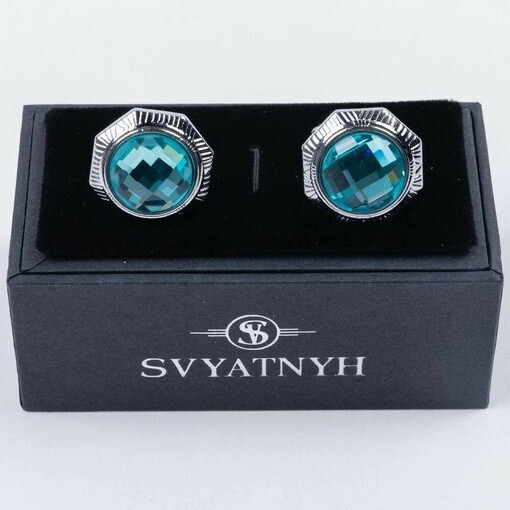 Аренда запонок с зелено-голубой вставкой для мужских костюмов