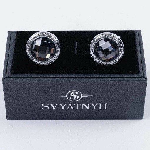 Аренда запонок круглой формы с черными вставками для мужских костюмов