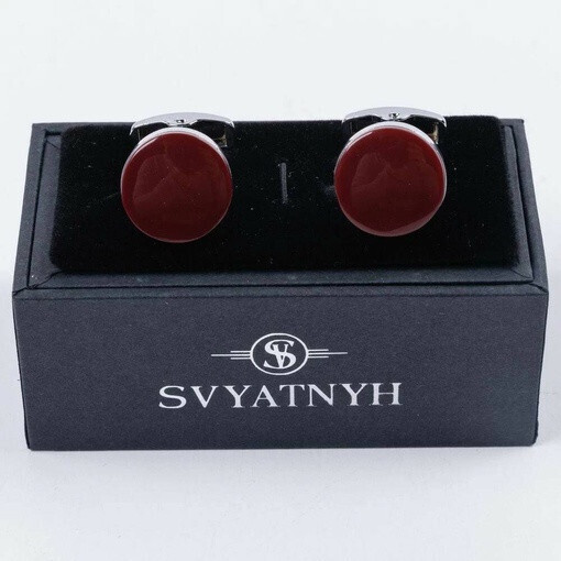 Аренда запонок с круглой крупной вставкой красного цвета для мужских костюмов