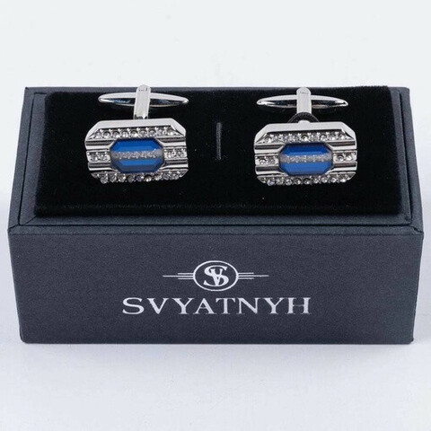 Прокат запонок с вставкой синего цвета для мужского костюма