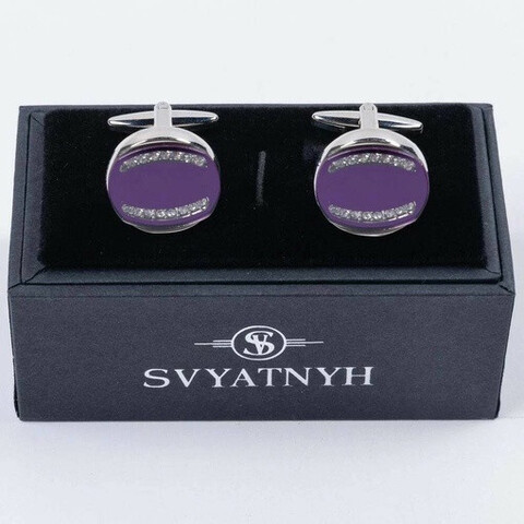 Аренда запонок круглой формы с пурпурно-фиолетовой вставкой для мужских костюмов