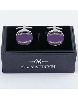 Аренда запонок круглой формы с пурпурно-фиолетовой вставкой для мужских костюмов, изображение 1