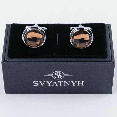 Прокат запонок круглой формы с оранжевыми вставками для мужских костюмов