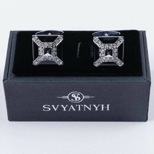 Аренда запонок с украшением и черными вставками для мужских костюмов