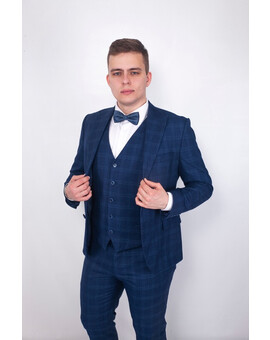 Мужской клетчатый костюм темно-синего цвета в клетку напрокат, изображение 2